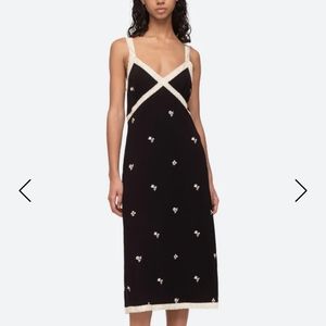 Sea New York Black Rubina Embroidery Pajama Slip Dress - Small